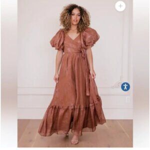 JessaKae Pixie Dress Puff Sleeve Ruffled Gown Bronze NWT Medium NEW